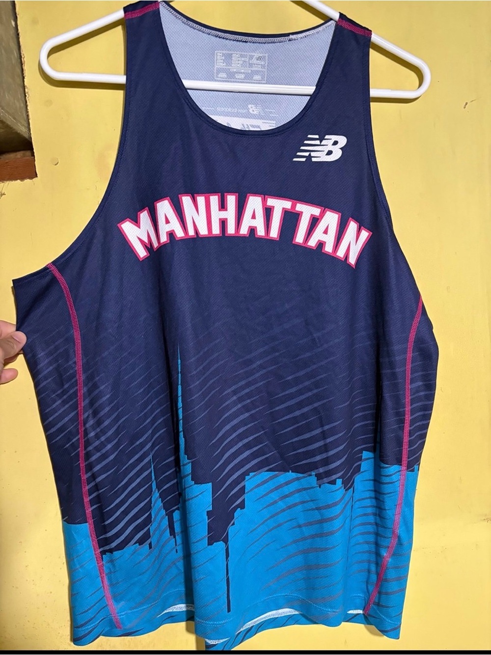 New Balance Navy Tank with Bright Blue Skyline & Pink Trim